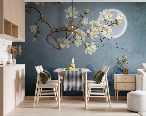 Pintura de um ramo de árvore com flores brancas Pintura de um ramo de árvore com flores brancas