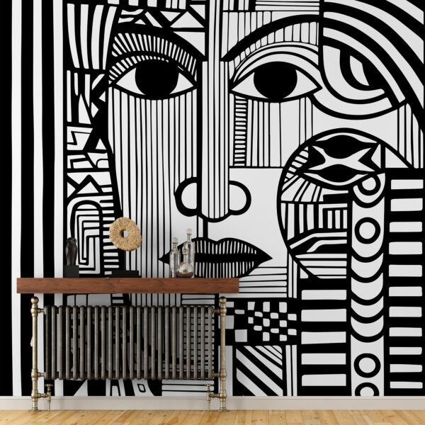 Um desenho a preto e branco de um rosto Um desenho a preto e branco de um rosto