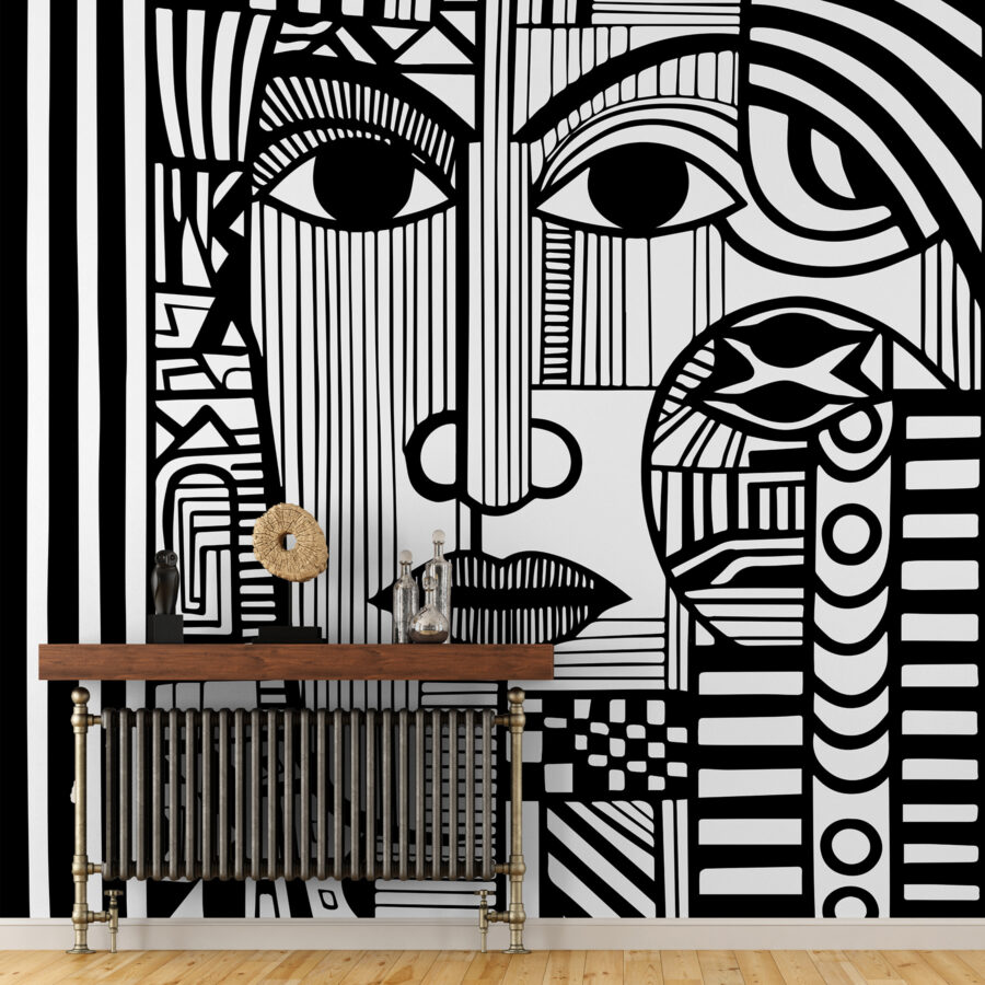 Um desenho a preto e branco de um rosto
