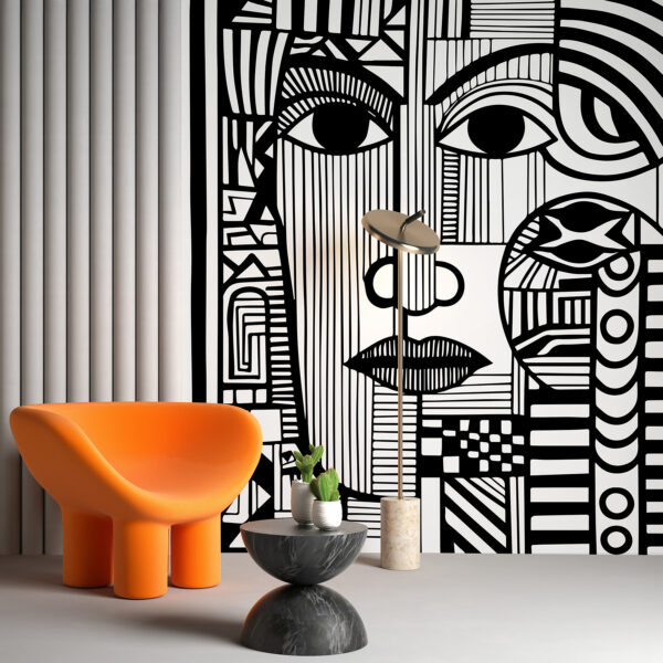 Um desenho a preto e branco de um rosto Um desenho a preto e branco de um rosto