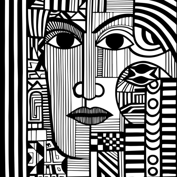 Um desenho a preto e branco de um rosto Um desenho a preto e branco de um rosto