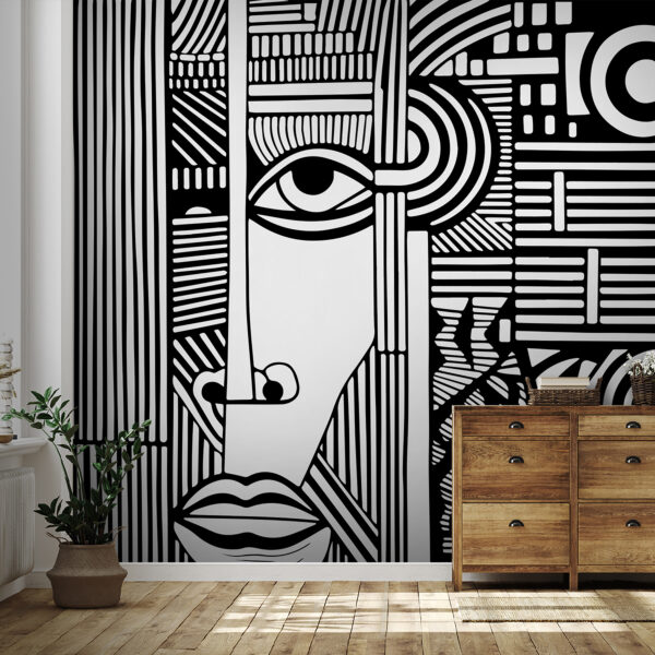 Um desenho a preto e branco de um rosto Um desenho a preto e branco de um rosto