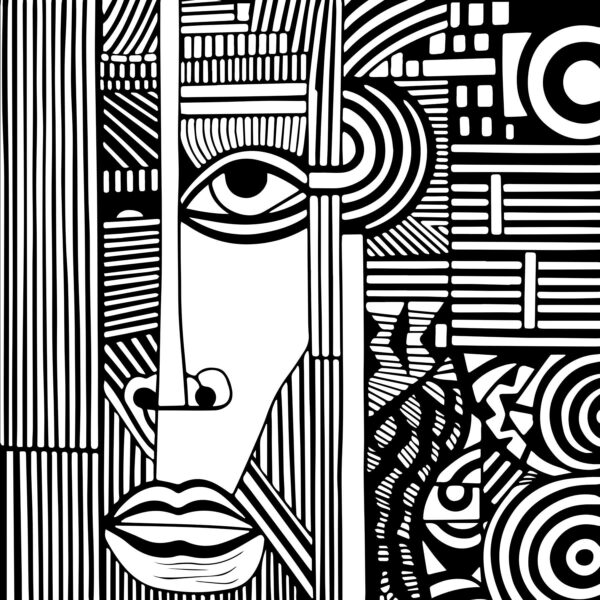 Um desenho a preto e branco de um rosto Um desenho a preto e branco de um rosto