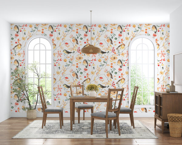 Um padrão de pássaros e flores Um padrão de pássaros e flores