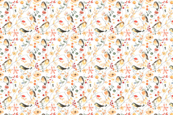 Um padrão de pássaros e flores Um padrão de pássaros e flores