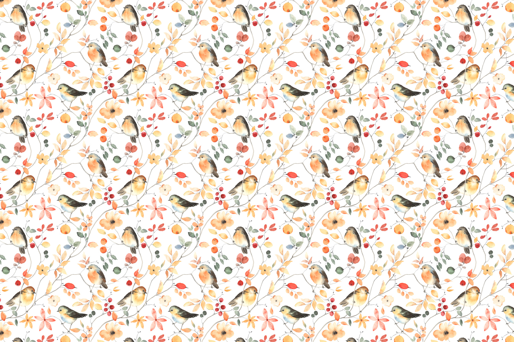A pattern of birds and flowers