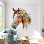 Papel de parede Aguarela de um cavalo com flores na cabeça