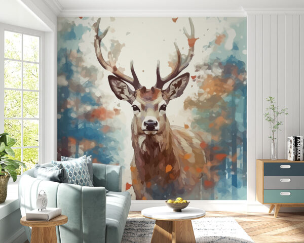 Uma pintura de um veado com chifres Uma pintura de um veado com chifres