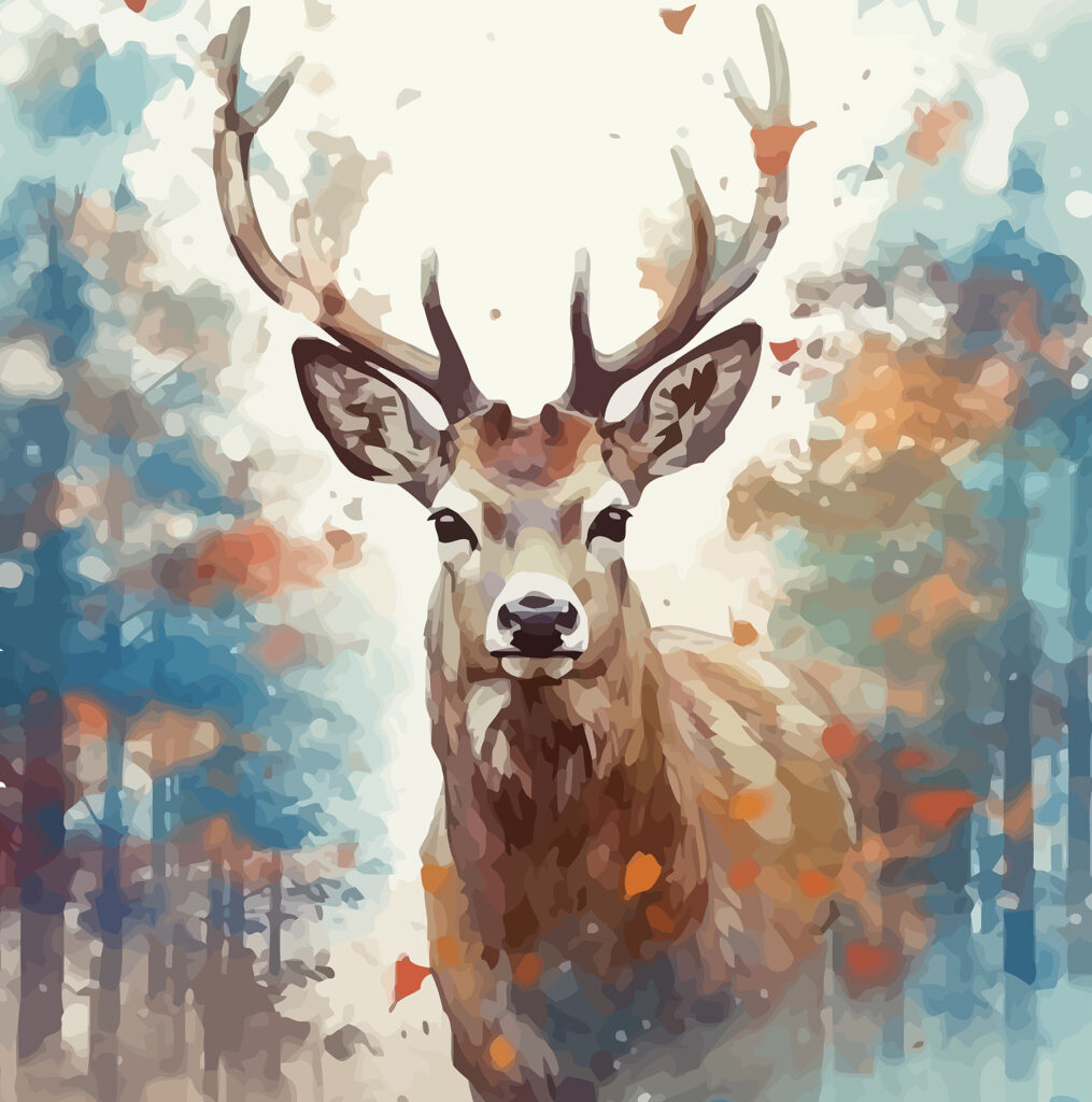 Uma pintura de um veado com chifres Uma pintura de um veado com chifres