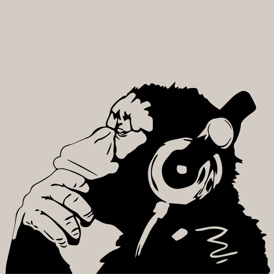 Um macaco com auscultadores