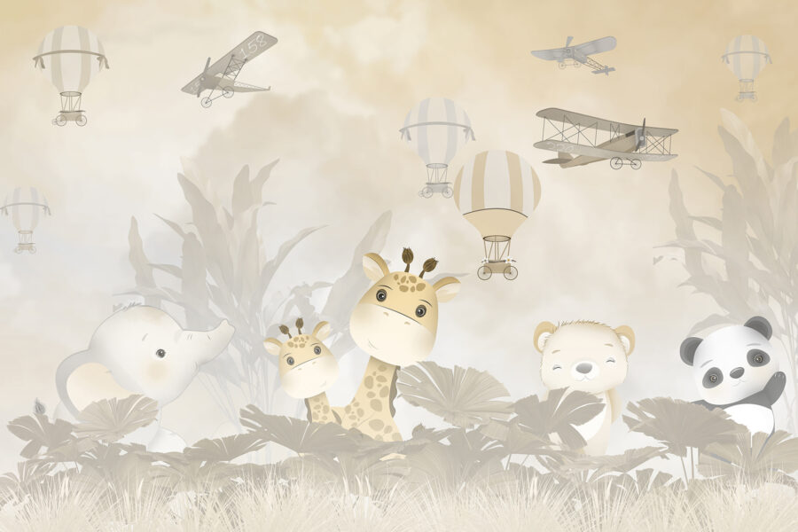 Um desenho animado de animais no ar