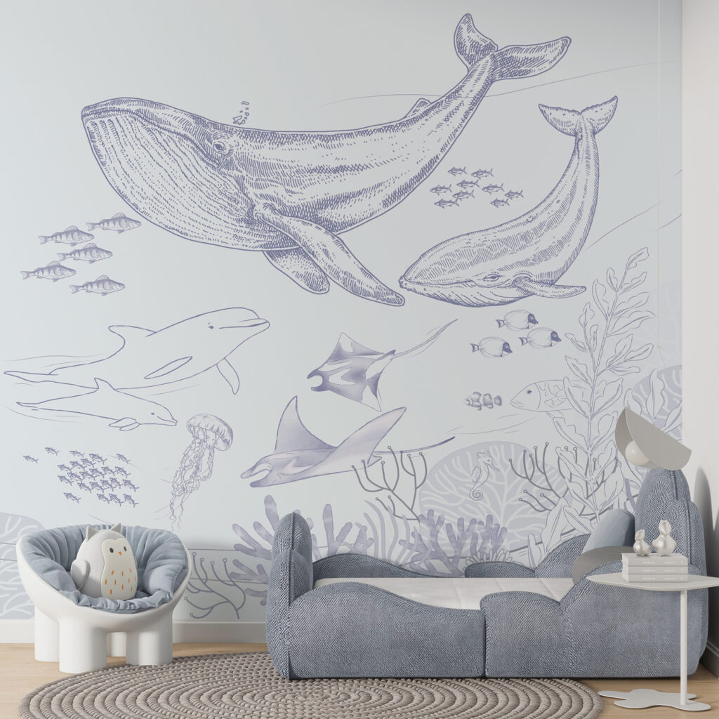 A drawing of a whale and a whale