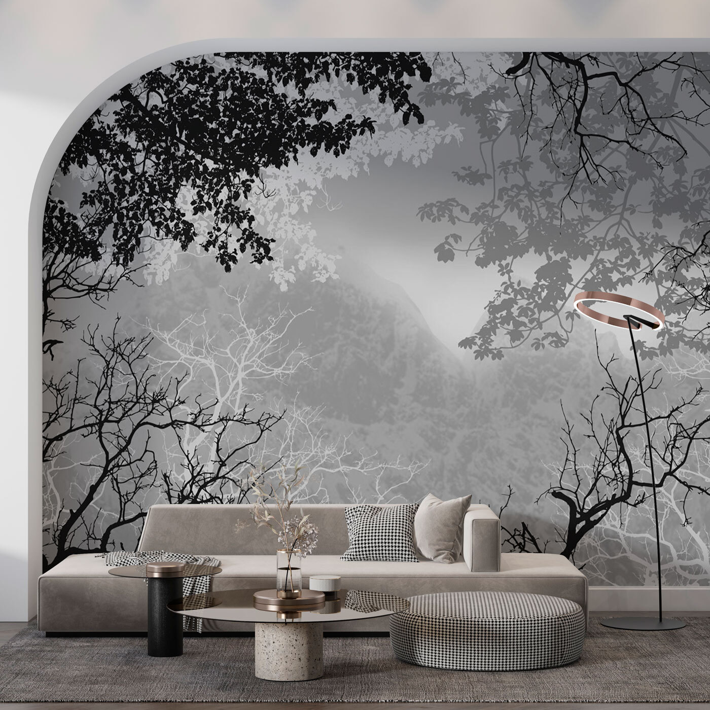 A group of trees with branches and leaves