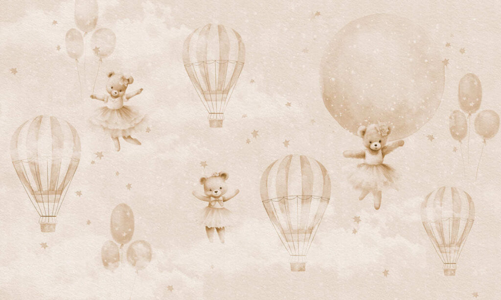 Um grupo de ursos de peluche e balões de ar quente Um grupo de ursos de peluche e balões de ar quente