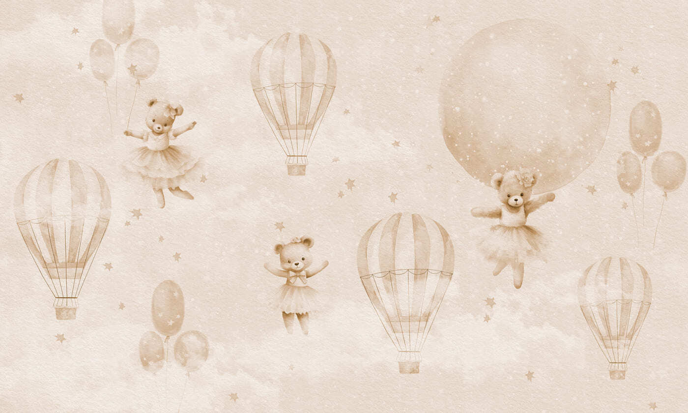 A group of teddy bears and hot air balloons A group of teddy bears and hot air balloons