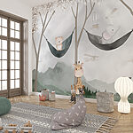 Papel de parede Uma girafa e um urso em redes de descanso