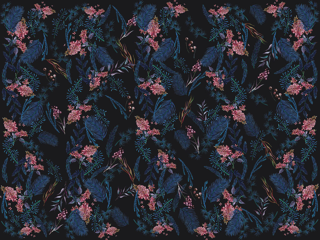 Um padrão de flores e folhas Um padrão de flores e folhas