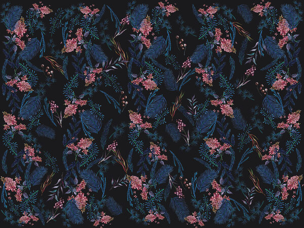 Um padrão de flores e folhas Um padrão de flores e folhas