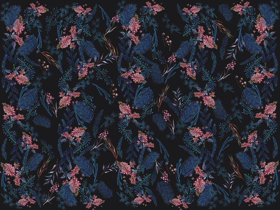 Um padrão de flores e folhas