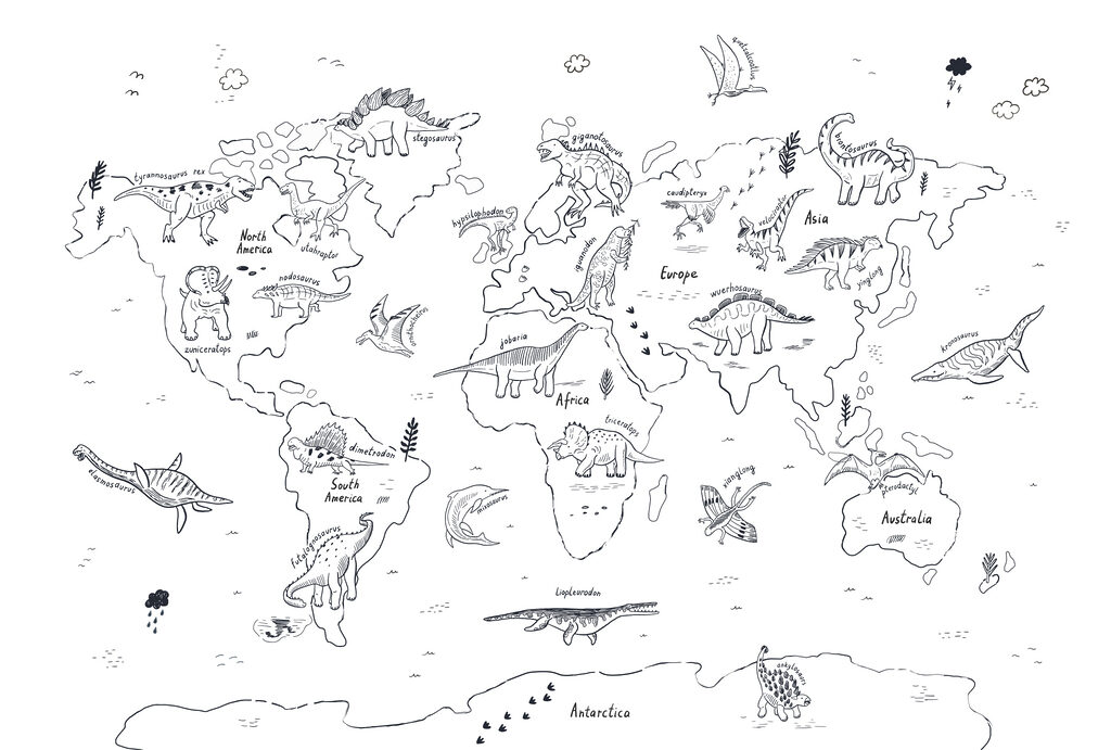 Um mapa do mundo com dinossauros Um mapa do mundo com dinossauros