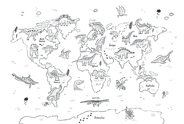 Um mapa do mundo com dinossauros Um mapa do mundo com dinossauros