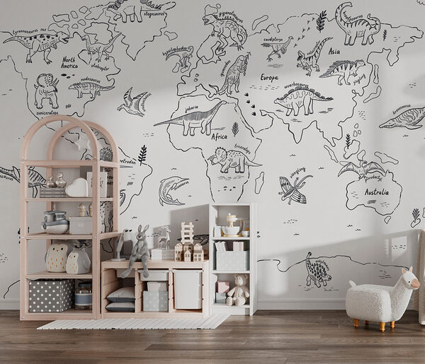 Um mapa do mundo com dinossauros Um mapa do mundo com dinossauros