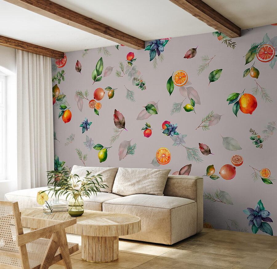 Um padrão de frutos e folhas