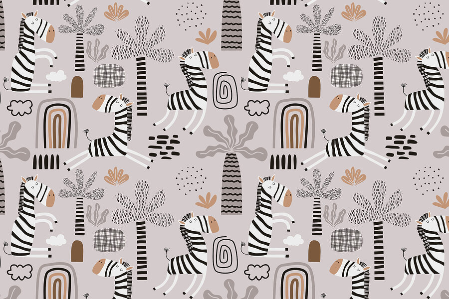 Um padrão de zebras e árvores