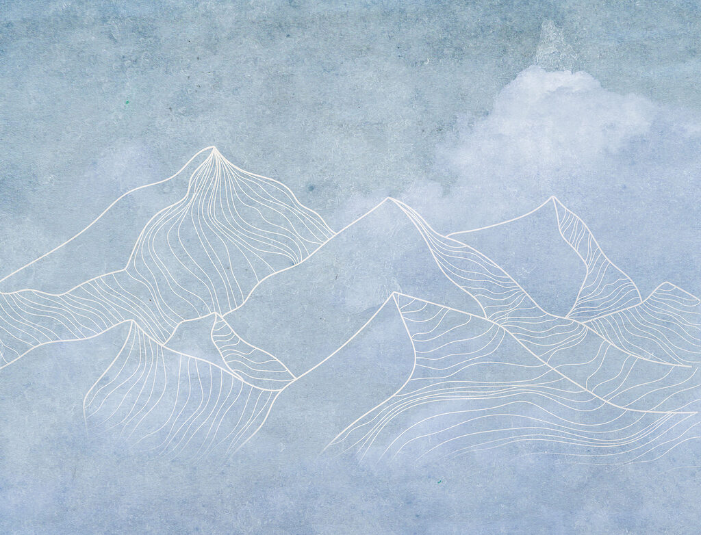 Um desenho de montanhas com nuvens Um desenho de montanhas com nuvens