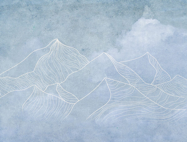 Um desenho de montanhas com nuvens Um desenho de montanhas com nuvens