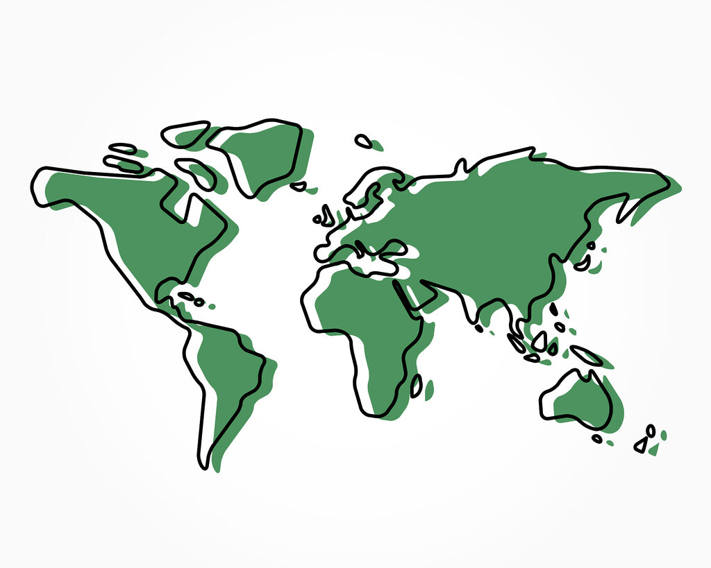 Um contorno verde e preto de um mapa-mundo Um contorno verde e preto de um mapa-mundo