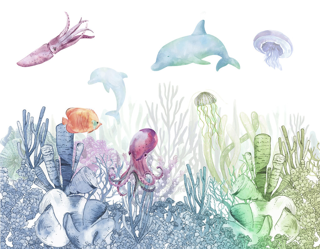 A watercolor of a sea life A watercolor of a sea life