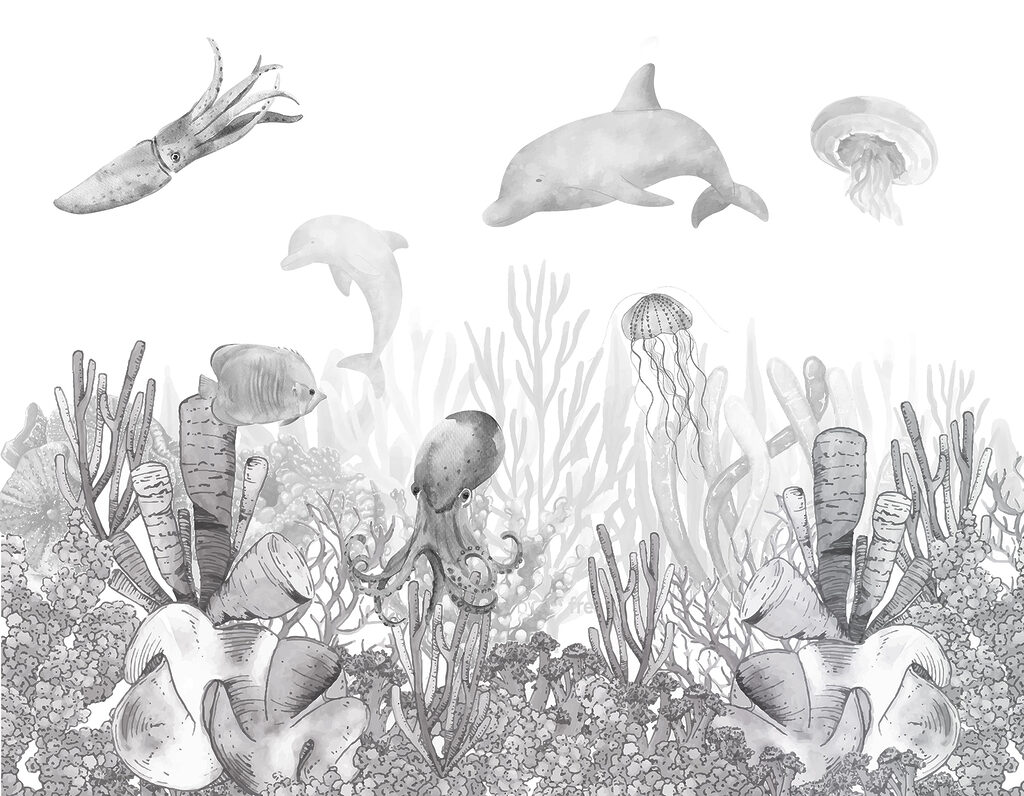 Uma vida marinha com peixes e medusas Uma vida marinha com peixes e medusas