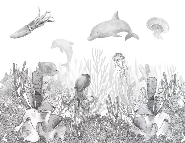Uma vida marinha com peixes e medusas Uma vida marinha com peixes e medusas