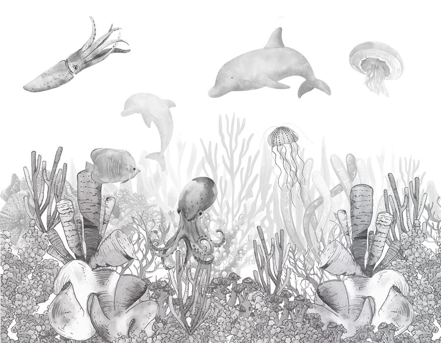 Uma vida marinha com peixes e medusas Uma vida marinha com peixes e medusas