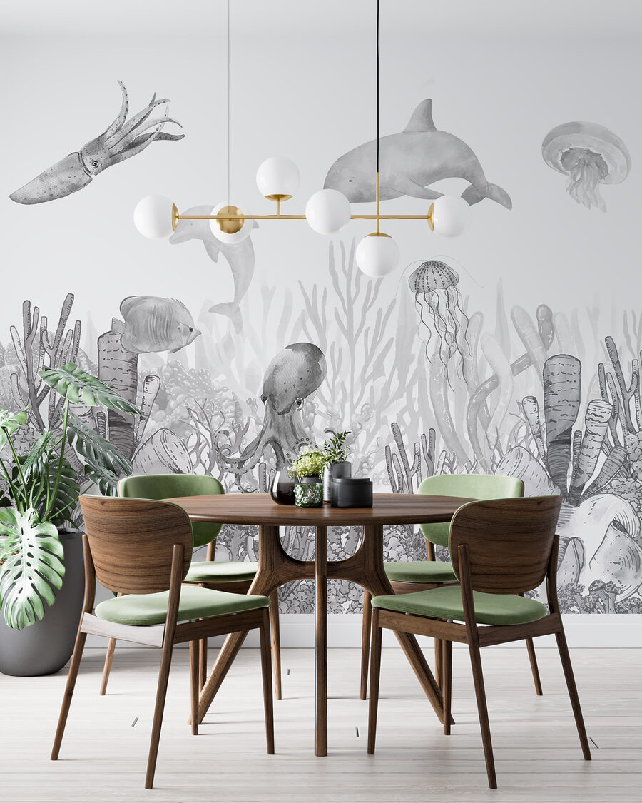 Uma vida marinha com peixes e medusas Uma vida marinha com peixes e medusas