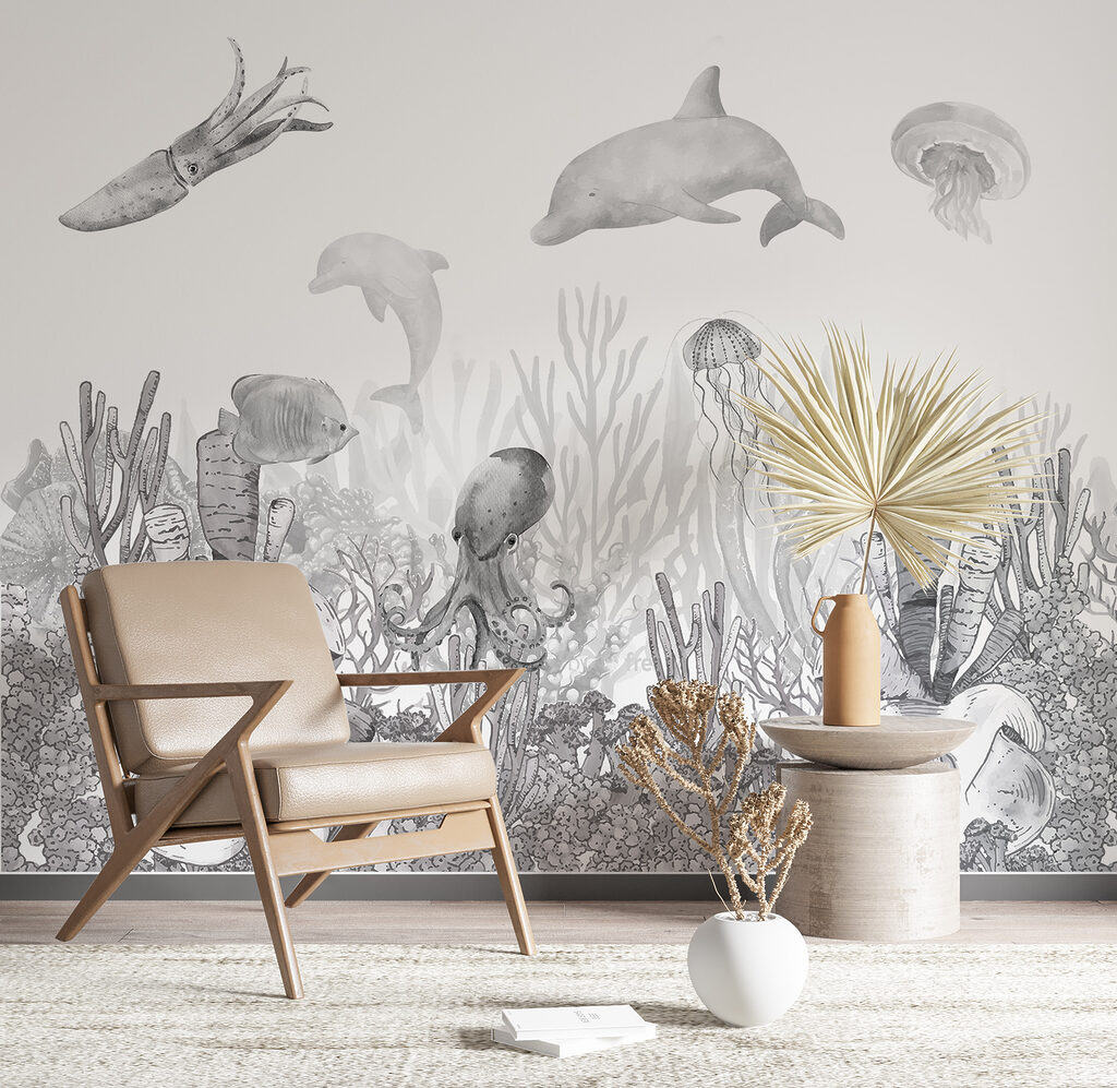 A sea life with fish and jellyfish