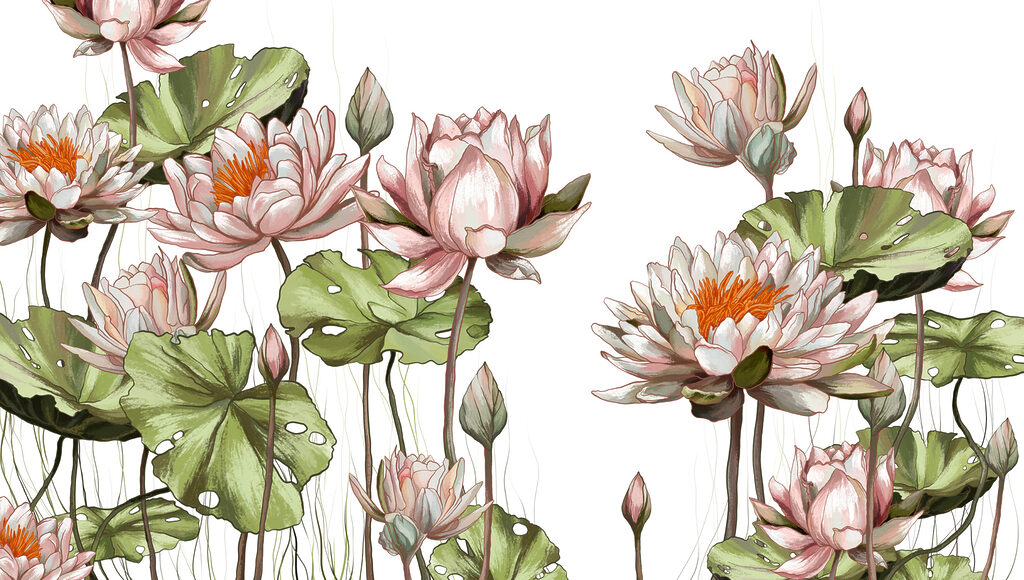 Um grupo de flores com folhas Um grupo de flores com folhas