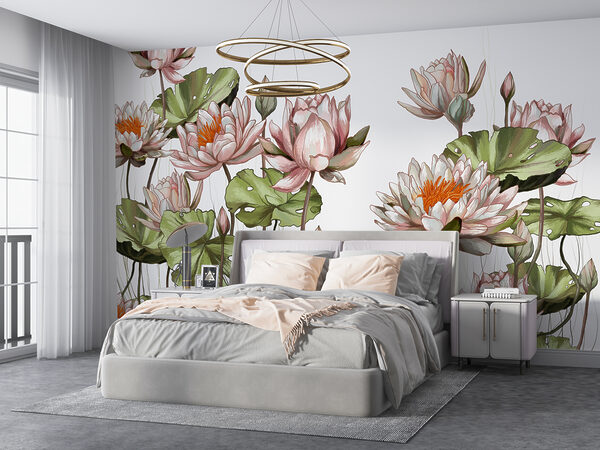 Um grupo de flores com folhas Um grupo de flores com folhas