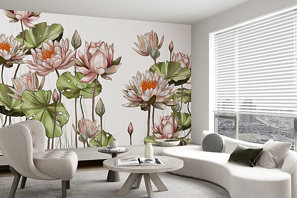 Um grupo de flores com folhas Um grupo de flores com folhas