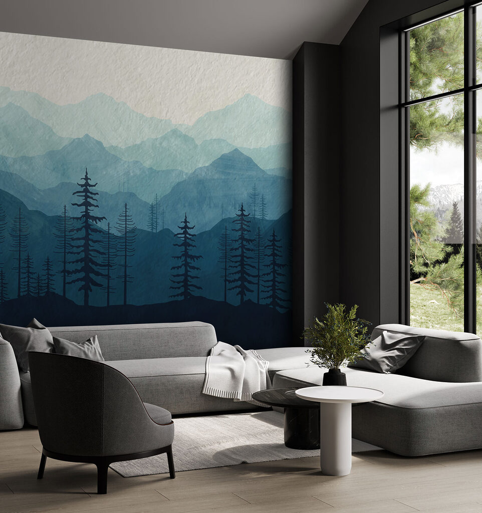 A landscape of mountains and trees A landscape of mountains and trees