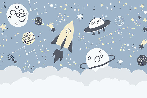 Uma cena espacial de banda desenhada com planetas e estrelas Uma cena espacial de banda desenhada com planetas e estrelas