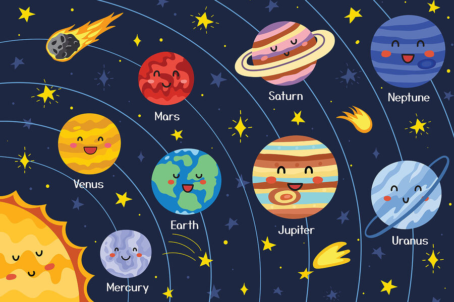 Papel de parede Desenho animado de planetas e estrelas no espaço - Image 5