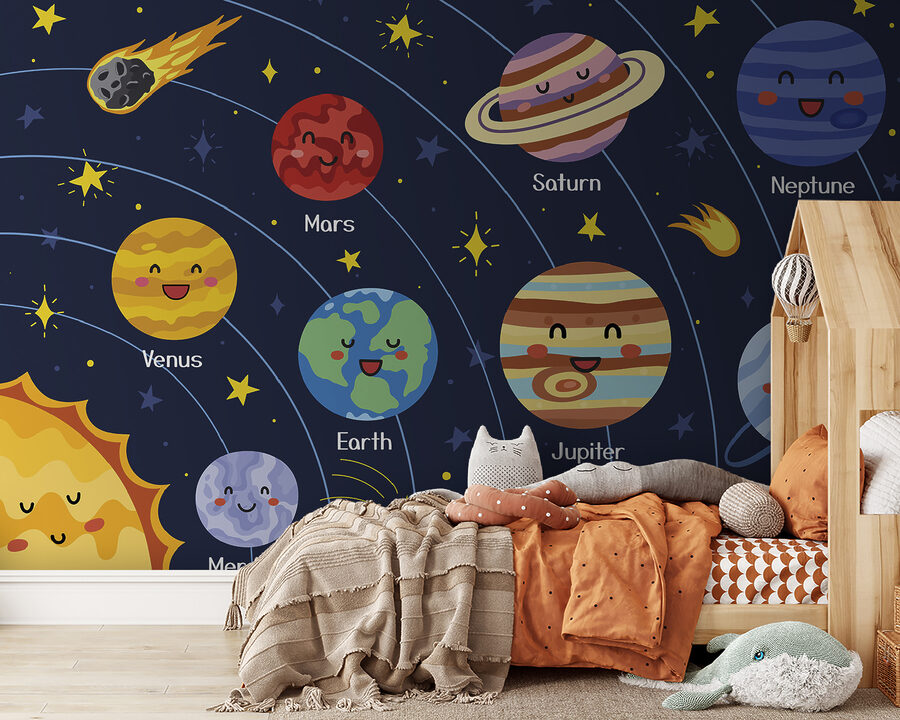 Papel de parede Desenho animado de planetas e estrelas no espaço - Image 2