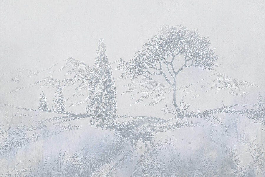 Papel de parede Um desenho de um rio com árvores e montanhas - Image 4