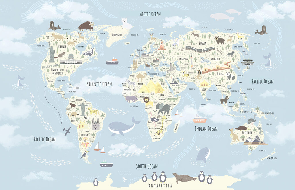 Um mapa do mundo com animais Um mapa do mundo com animais