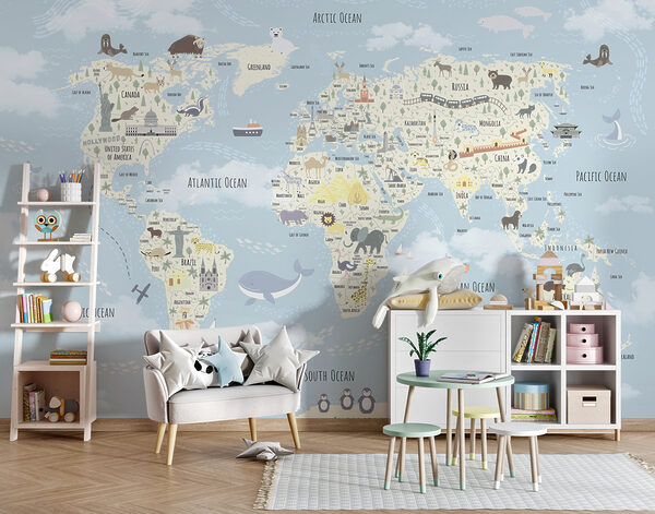 Um mapa do mundo com animais Um mapa do mundo com animais