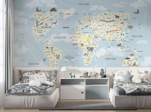 Um mapa do mundo com animais Um mapa do mundo com animais