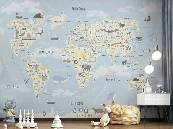 Um mapa do mundo com animais Um mapa do mundo com animais