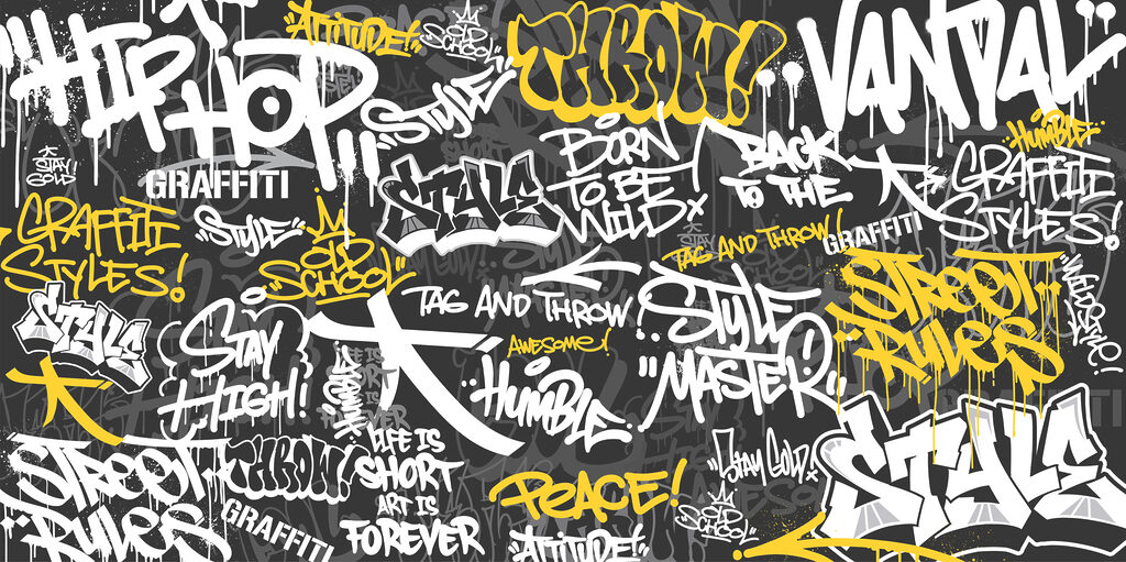 Um graffiti preto e amarelo Um graffiti preto e amarelo